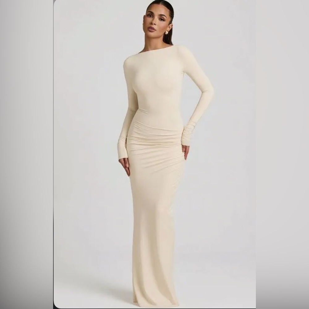 Oh Polly Cream Long Sleeve Maxi Dress